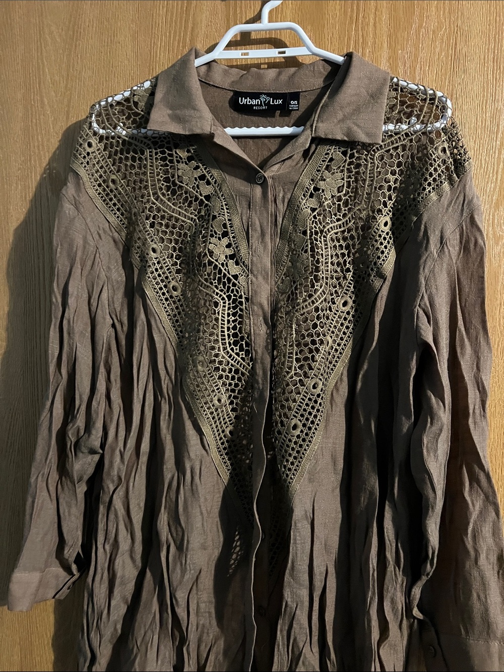 Urban Outfitters Olive Brown Lace-Panel Longline Blouse